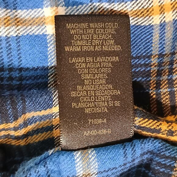 Arizona Small Blue Plaid Long-Sleeved Flannel Shirt 100% Cotton Two Pocket - Picture 11 of 12